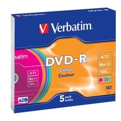 Matricas DVD-R Verbatim AZO, 4.7GB, 16x, asorti, 5gab.