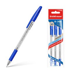 Pildspalva lodīšu, zila, 1.0 mm, ErichKrause R-301 Stick&Grip, 3gab.