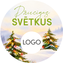 Uzlīmes, apaļas ar klienta logo, Ziemas pasaka, 80mm