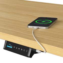 Galds, augstumā regulējams, Prestige Line, L forma, 200x120cm, melns statīvs, melna virsma