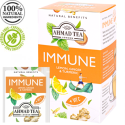 Tēja Ahmad, citrona, ingvera un kurkumas, Immune, folija konvertos, 20 gab.