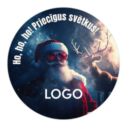 Uzlīmes, apaļas ar klienta logo, Ziemassvētku vecītis, 80mm