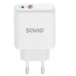 Adapteris Savio, ātrā uzlāde, USB-A, USB-C, 30W, balts