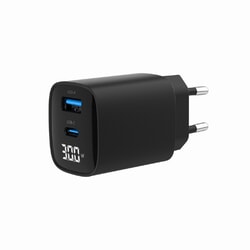 Adapteris Gembird LCD, ātrā uzlāde, USB-A, USB-C, 30W, melns