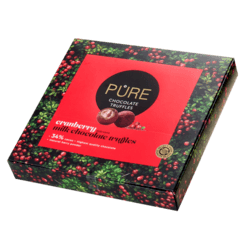 Konfektes, pūderētas piena šokolādes trifeles ar dzērveņu pildījumu, Pure, 120g