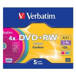 Matricas DVD+RW Verbatim, 4.7GB, 4x, asorti, 5gab.