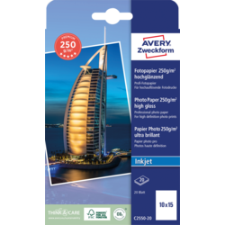 Fotopapīrs, glancēts, 10x15cm, 20 loksnes, 250g/m², Avery High Gloss