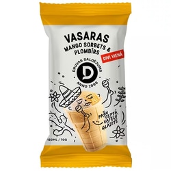 Saldējums Druva, mango sorbets un vaniļas plombīrs vafeļu glāzītē, 70g