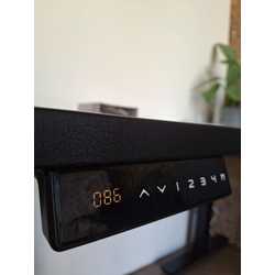 Galds, augstumā regulējams, Prestige Line, L forma, 200x200cm, balts statīvs, brūna virsma