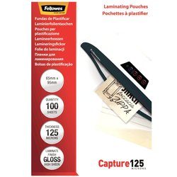 Kabatas laminēšanai 65x95mm, 125 mikr., Fellowes, 100gab.