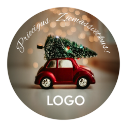 Uzlīmes, apaļas ar klienta logo, Ziemassvētki sabraukuši, 80mm