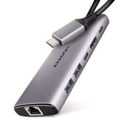 Dokstacija Axagon HMC-6G2L USB-C, 6in1, 15 cm, pelēka