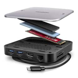 Dokstacija Axagon HMC-UFO USB-C, 9in1, 65 cm, pelēka