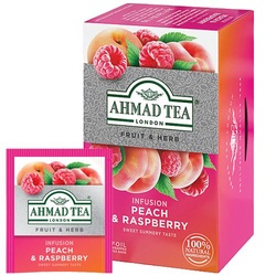 Tēja Ahmad, augļu un zāļu tējas maisījums, persiku un aveņu, 20 gab.
