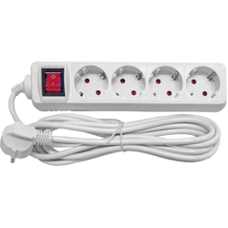 Pagarinātājs Besk 4 ligzdas, 1.5m, ar zemējumu, ar slēdzi, balts