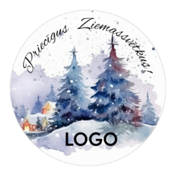Uzlīmes, apaļas ar klienta logo, Ziemassvētku rīts, 80mm