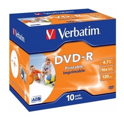 Matricas DVD-R Verbatim AZO Printable ID Branded, 4.7GB, 16x, 10gab.