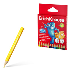 Krāsainie zīmuļi, seššķautņu, 12 krāsas, Erich Krause Jolly Friends Mini