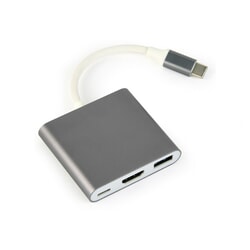 Adapteris Gembird USB-C - HDMI Type A, USB-C 3.1 Gen 1, USB-A 3.0, 7.5cm, pelēks