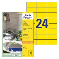 Uzlīmes Avery, 70x37mm, dzeltenas, 100 loksnes