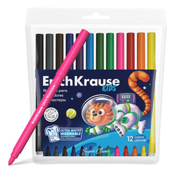 Flomāsteri 12 krāsas, viegli nomazgājami, Erich Krause Kids Animals Super Tip Ultra Washable