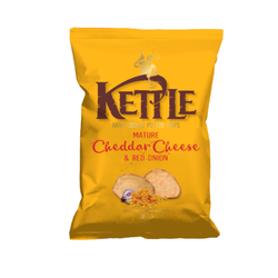 Čipsi, Kettle, ar nogatavinātu čedaras sieru un sarkanajiem sīpoliem, 130g