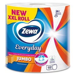 Papīra dvieļi, 2 kārtas, 440 loksnes, Zewa Everyday XXL Jumbo, 1 rullis