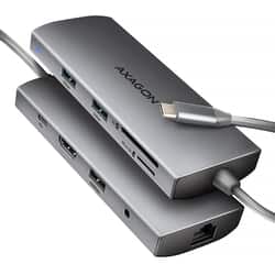 Dokstacija Axagon HMC-8HLSA USB-C, 9in1, 20 cm, pelēka