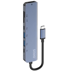 Dokstacija Savio AK-82 USB-C, 7in1, 18 cm, pelēka