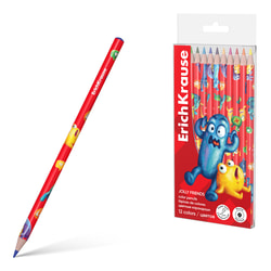 Krāsainie zīmuļi, apaļi, 12 krāsas, Erich Krause Jolly Friends