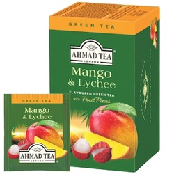 Tēja Ahmad, zaļā, mango un līčijas, folija konvertos, 20 gab