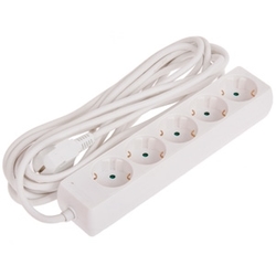 Pagarinātājs, 5-vietīgs, 5 m, ar zemējumu, balts