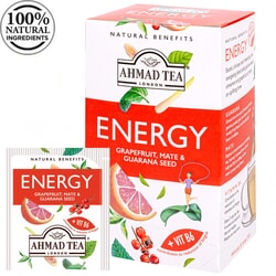 Tēja Ahmad, greipfrūtu, matē un guarana sēklu, Energy, folija konvertos, 20 gab.